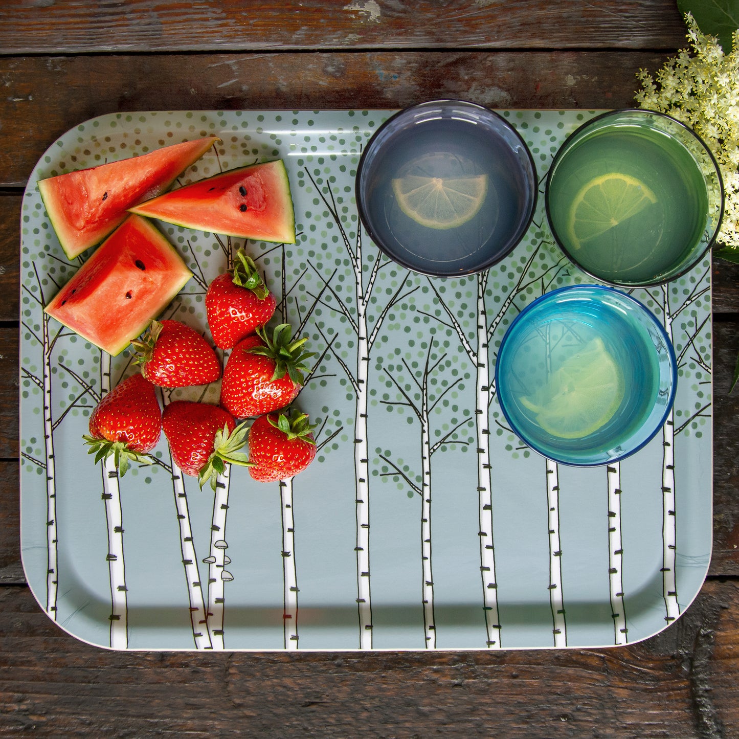 Birken, Tablett blau 36x28cm