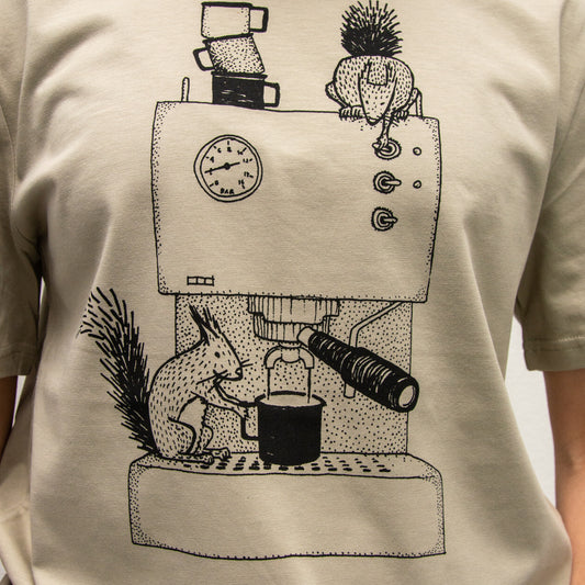 Unikat Kaffee-Hörnchen T-Shirt in stone S unisex