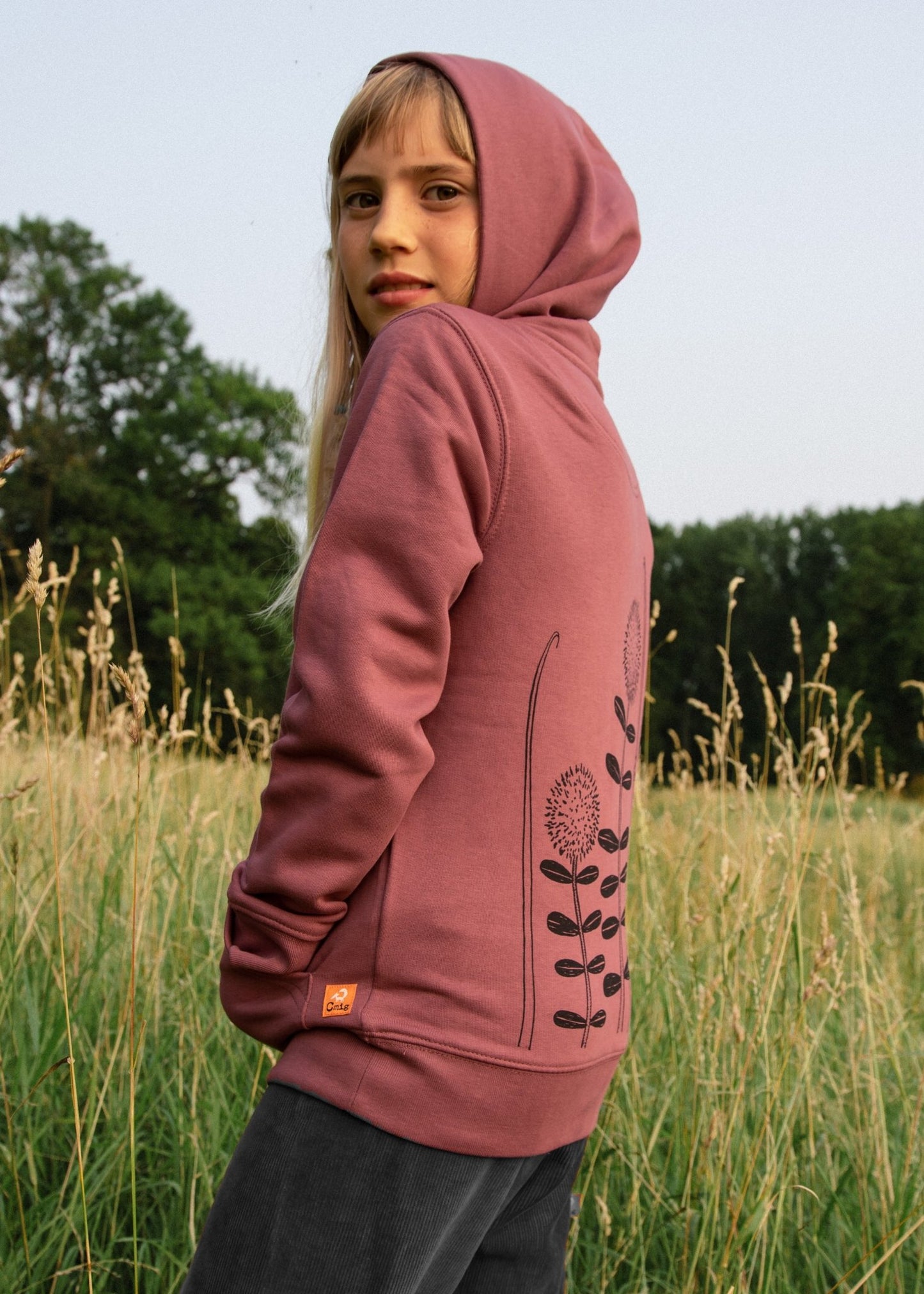 Waldblumen hoodie in hibiscus rose 122-140