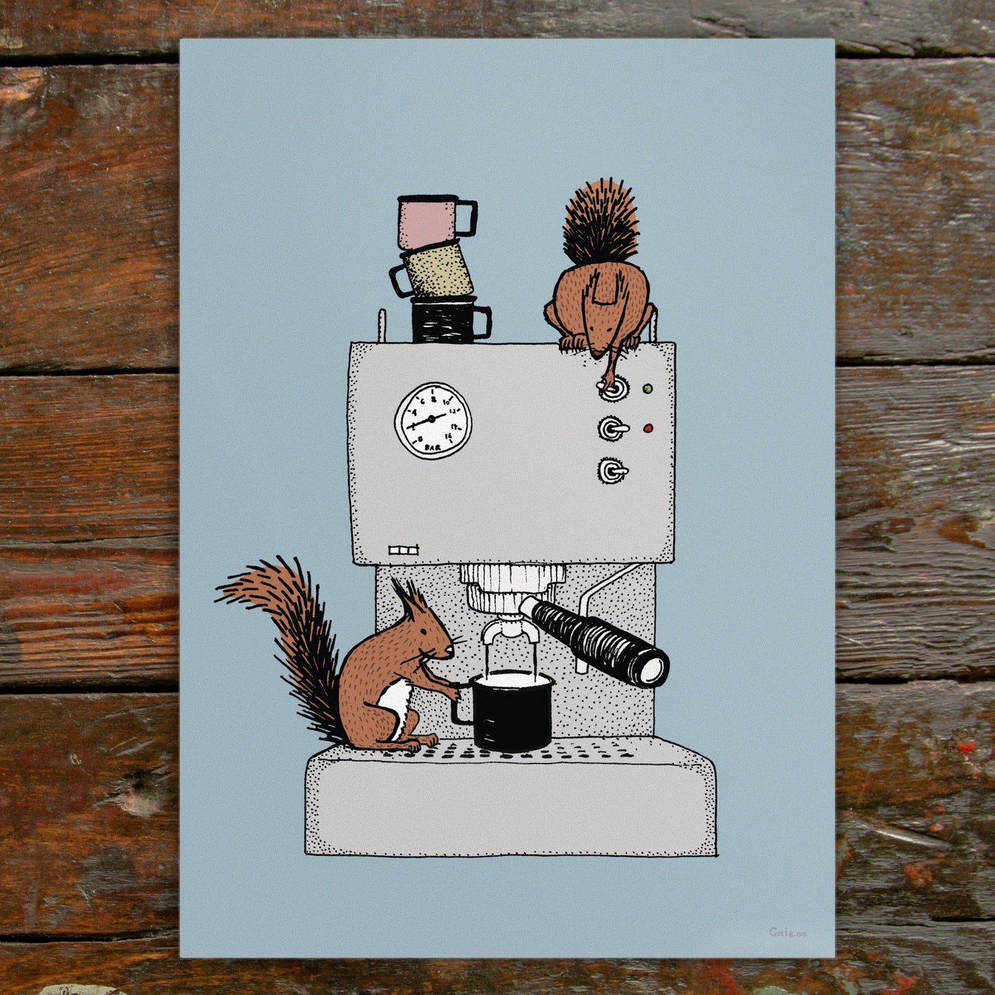 Kreatives Geschenk für Kaffee-Nerds: Poster mit einer lustigen Espresso Zeichnung. Ein hochwertiger Kunstdruck für die Wanddeko in der Kaffeeecke.