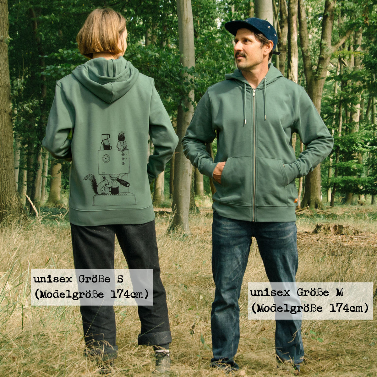 Kaffeehörnchen Kapuzenjacke unisex in gren bay XXS-XXL