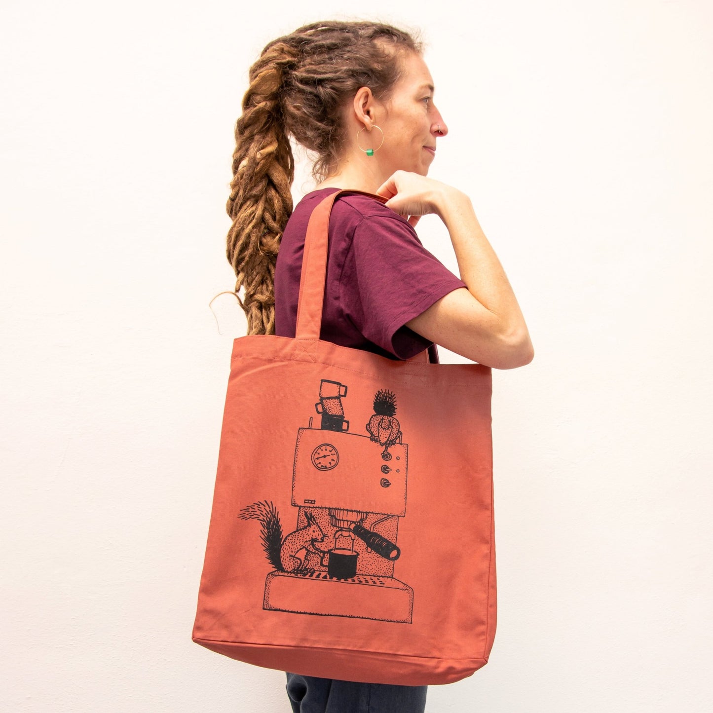 Kaffee Tote Bag für Damen aus Bio-Baumwolle mit Kaffeehörnchen-Motiv
