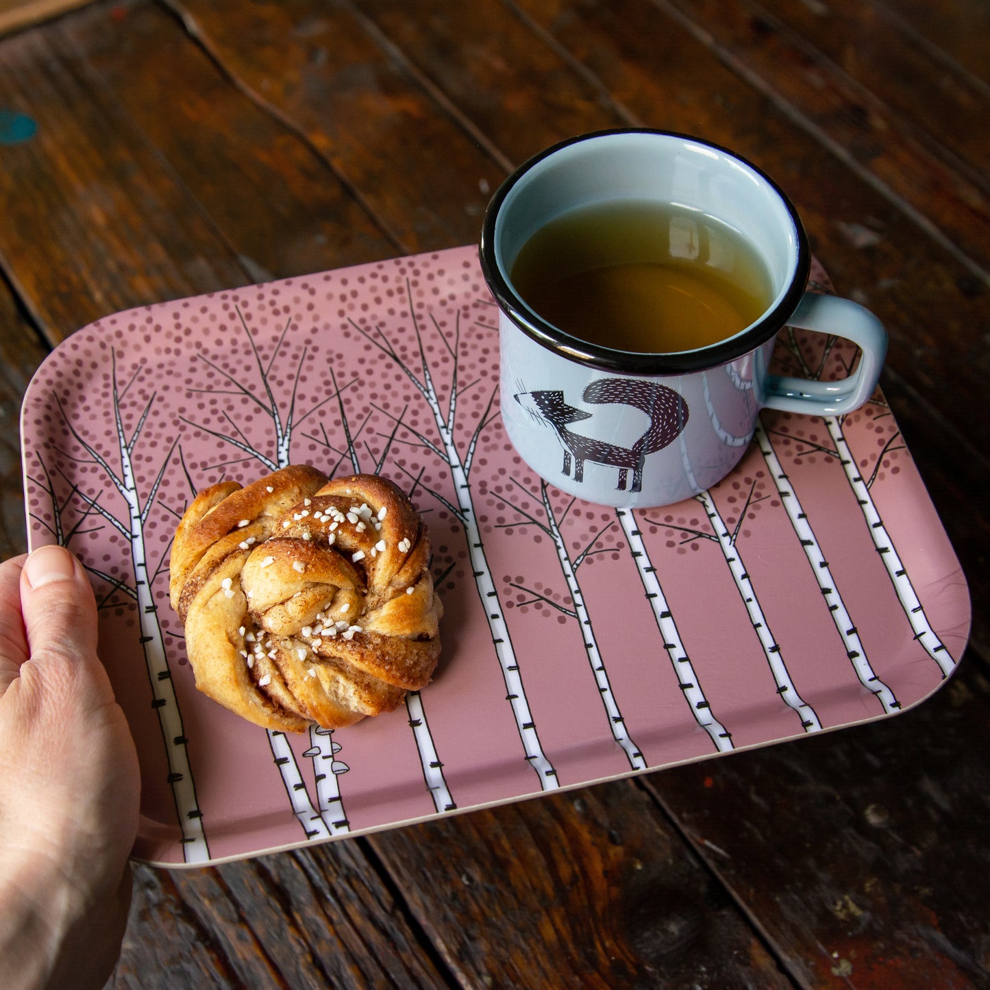 Birken, kleines Tablett altrosa 27x20cm