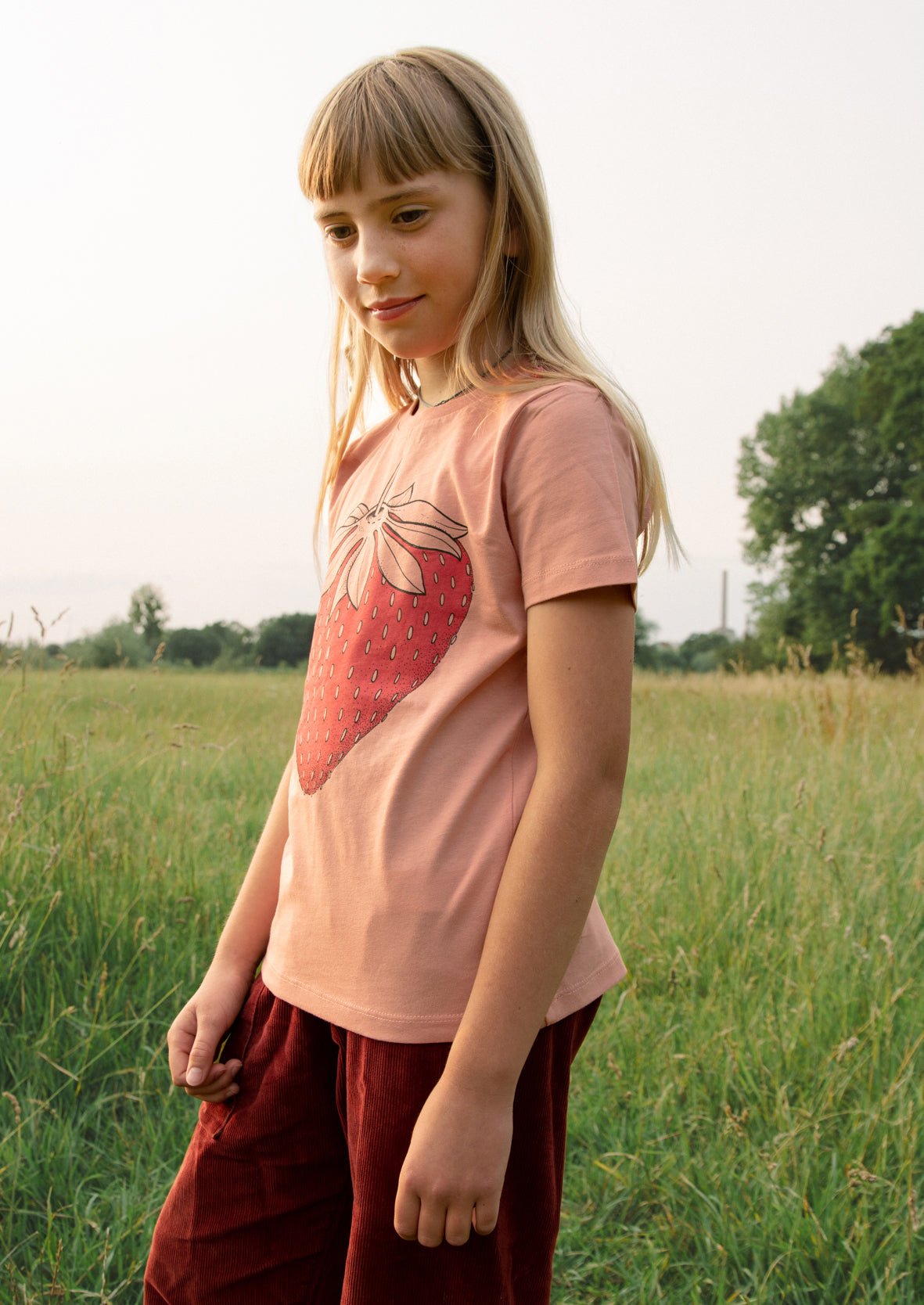 Erdbeer T-Shirt in fraiche peche 98-116, 152/158