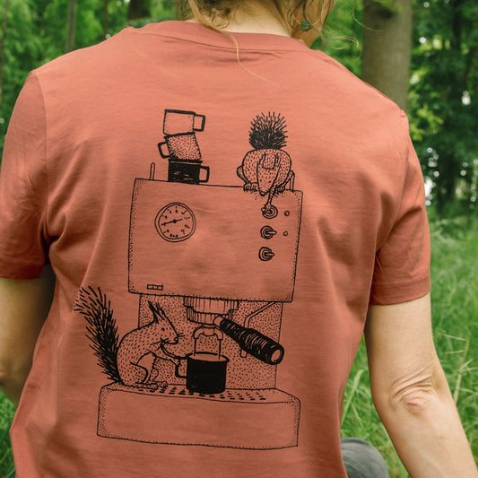 Espresso T-Shirt Damen mit Eichhörnchen und Espressomaschine