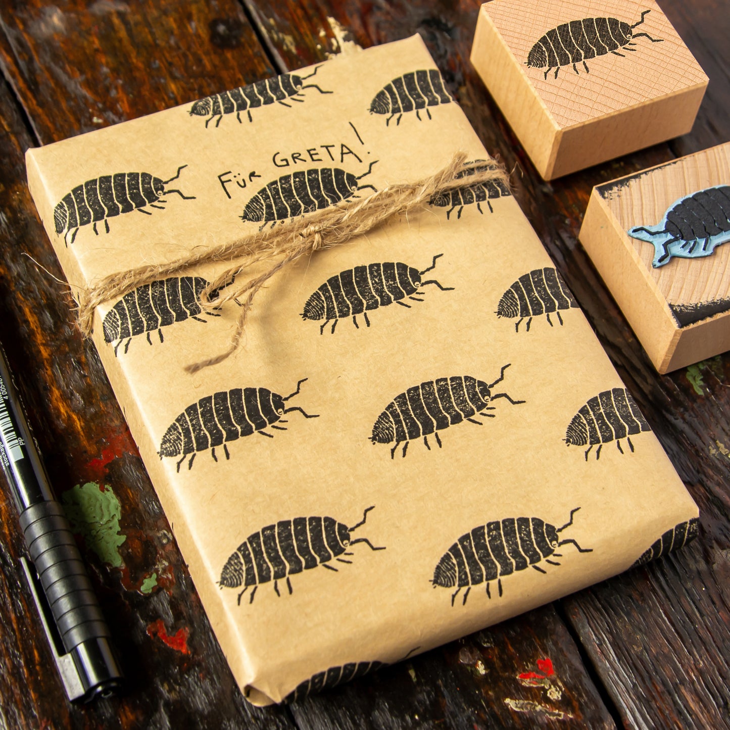 B-Ware Stempel 2er-Set aus Buchenholz Libelle & Assel