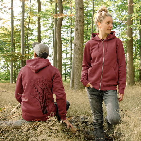 Baum Kapuzenjacke Unisex in Burgundy aus Bio-Baumwolle