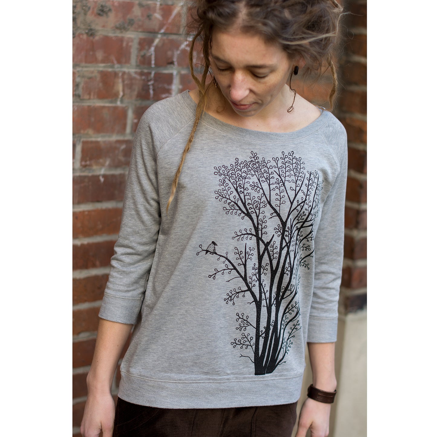 leichter Pulli Erle mit Elster heather grey S, M