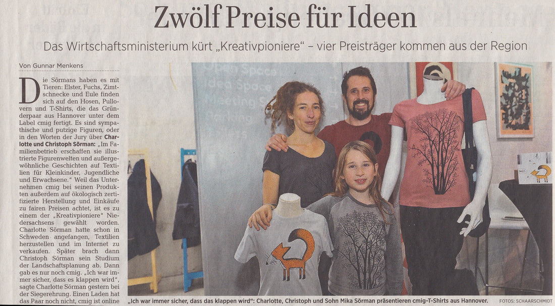 Alter HAZ-Zeitungsartikel von 2017 über CMIG und die Auszeichnung als Kreativpionier Niedersachsen