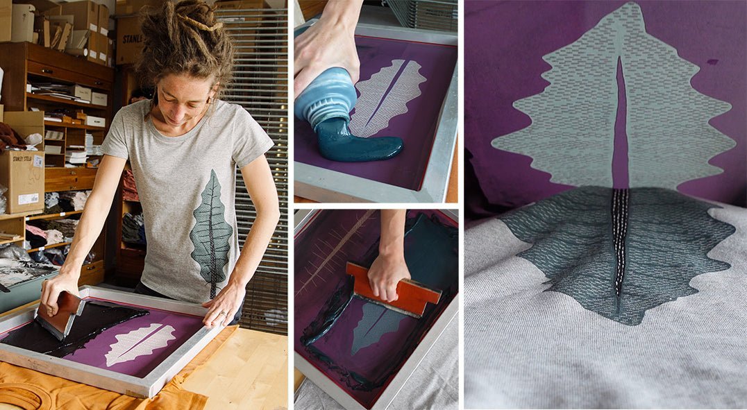 Siebdruck Tanne im Atelier eines kleinen Labels