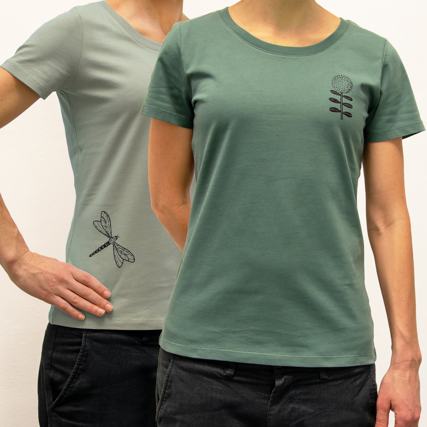 Basic Unique - 2er Pack Damen T-Shirts Blume & Libelle