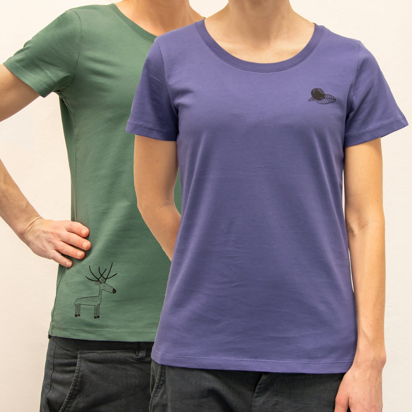 Basic Unique - 2er Pack Damen T-Shirts Blaubeere & Rentier