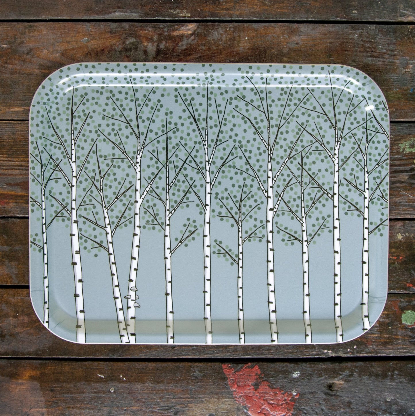 Blaues Birken-Tablett aus Birkenfurnier 36 × 28 cm im skandinavischen Design