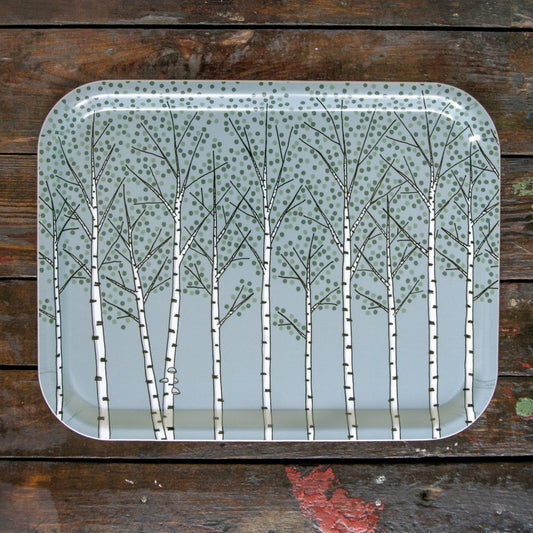 Blaues Birken-Tablett aus Birkenfurnier 36 × 28 cm im skandinavischen Design