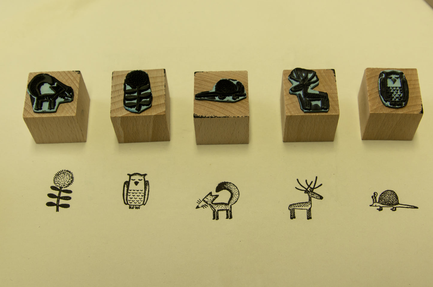 B-Ware Stempel 5er-Set aus Buchenholz