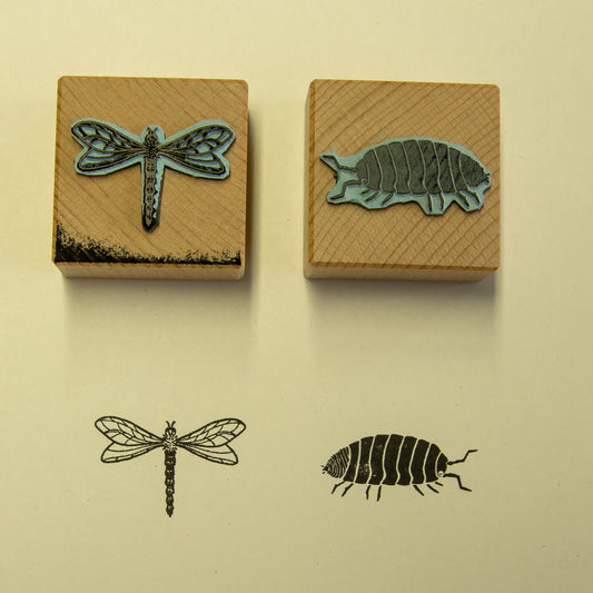 B-Ware Stempel 2er-Set aus Buchenholz Libelle & Assel