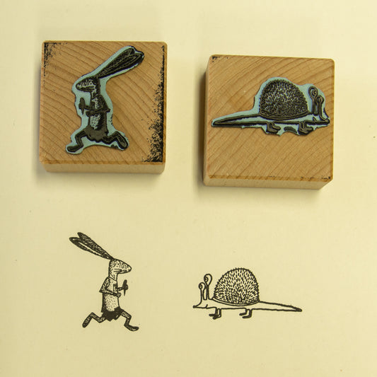 B-Ware Stempel 2er-Set aus Buchenholz Laufhase & Schnigel