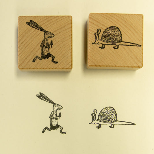 B-Ware Stempel 2er-Set aus Buchenholz Laufhase & Schnigel