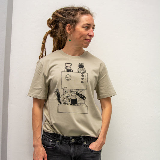 Unikat Kaffee-Hörnchen T-Shirt in stone S unisex