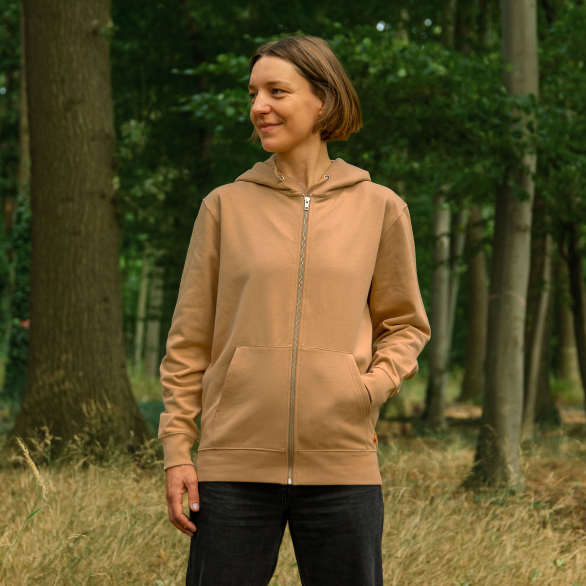 Kaffeehörnchen Kapuzenjacke unisex in latte XXS-XXL