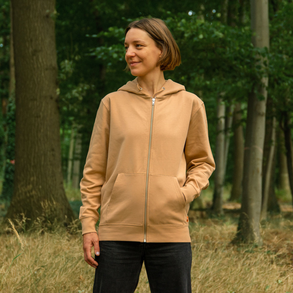Kaffeehörnchen Kapuzenjacke unisex in latte XXS-XXL