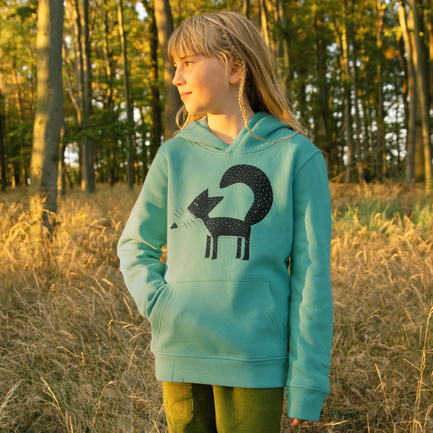 B-Ware Franzi Fuchs hoodie in teal monstera 134/140