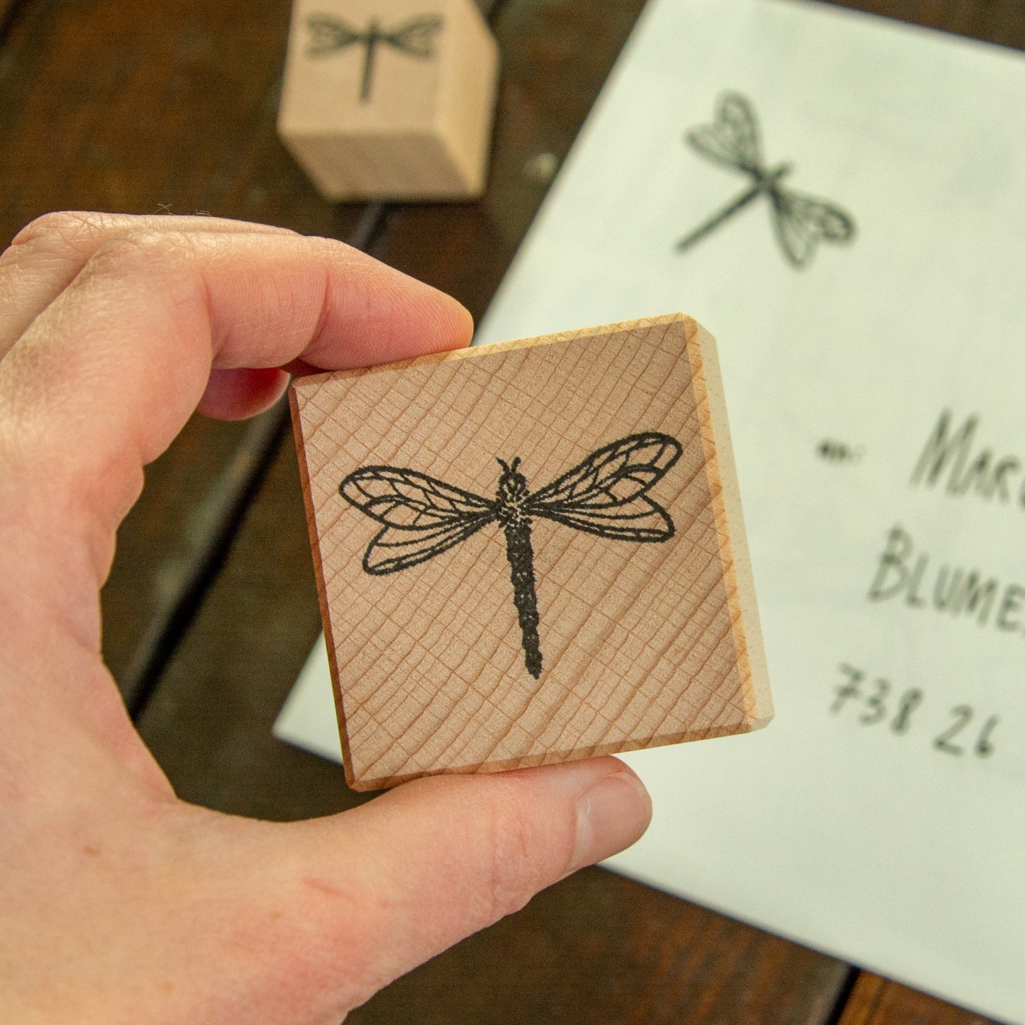 B-Ware Stempel 2er-Set aus Buchenholz Libelle & Assel