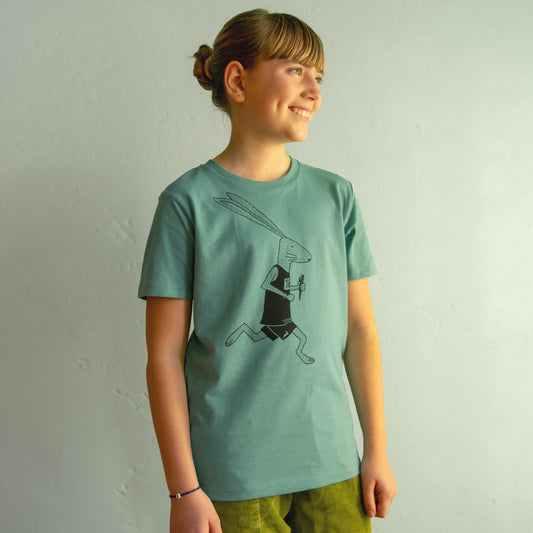 Laufhase T-Shirt in teal monstera