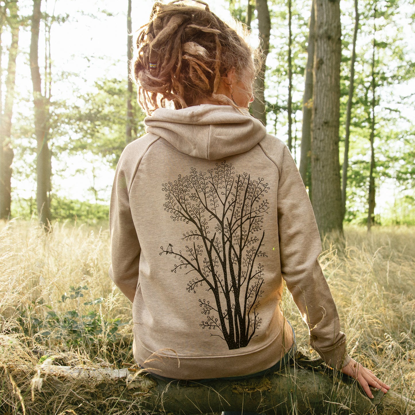 Erle mit Elster Hoodie in heather sand