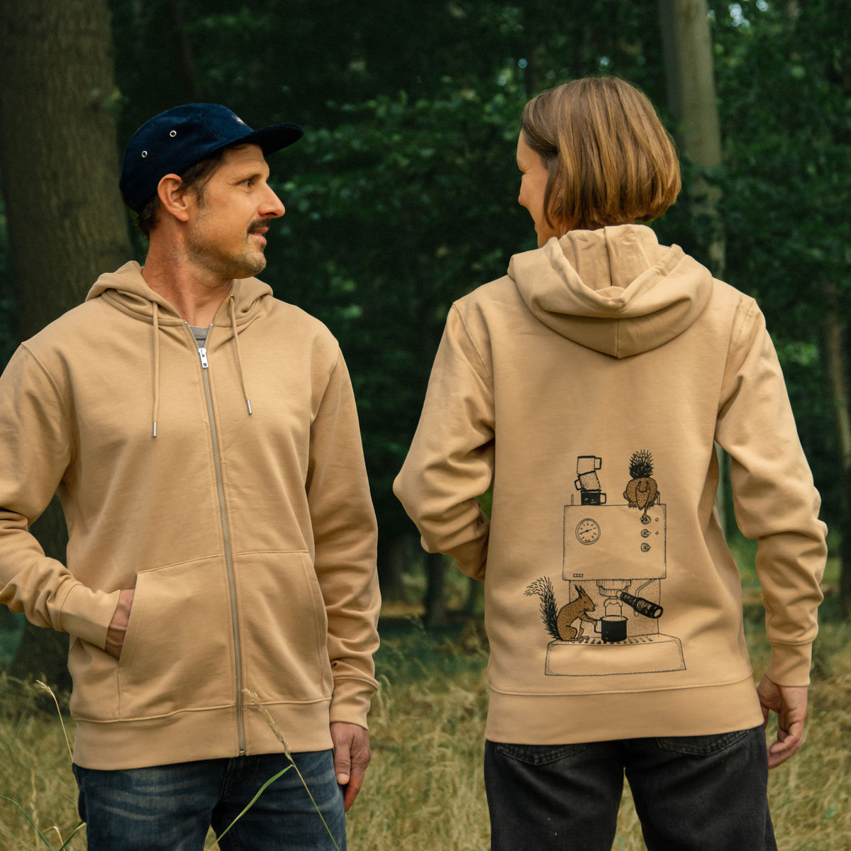 Kaffeehörnchen Kapuzenjacke unisex in latte XXS-XXL