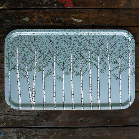 Birken blau, großes Tablett 53x32cm