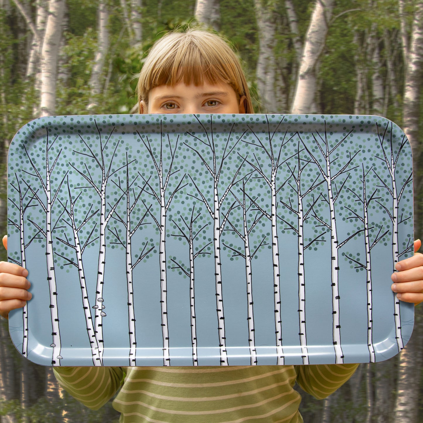 Birken blau, großes Tablett 53x32cm
