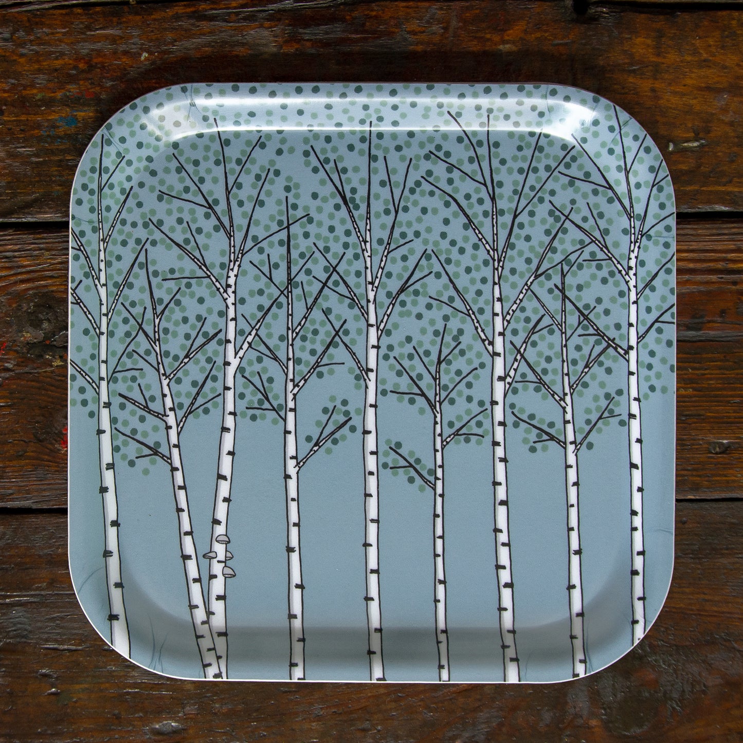 Birken blau, kleines Tablett 20x20cm