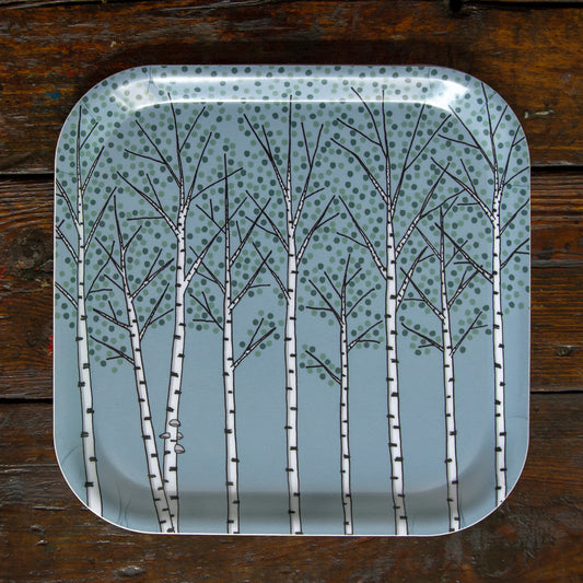 Birken blau, kleines Tablett 20x20cm