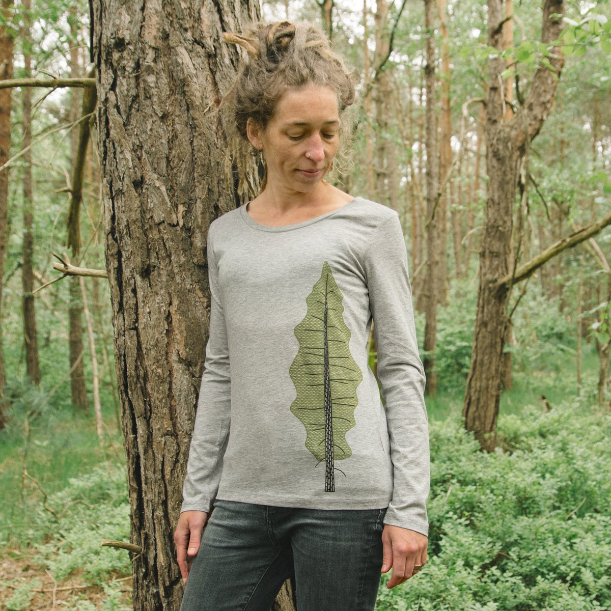 Tanne Langarmshirt in heather grey M-XL