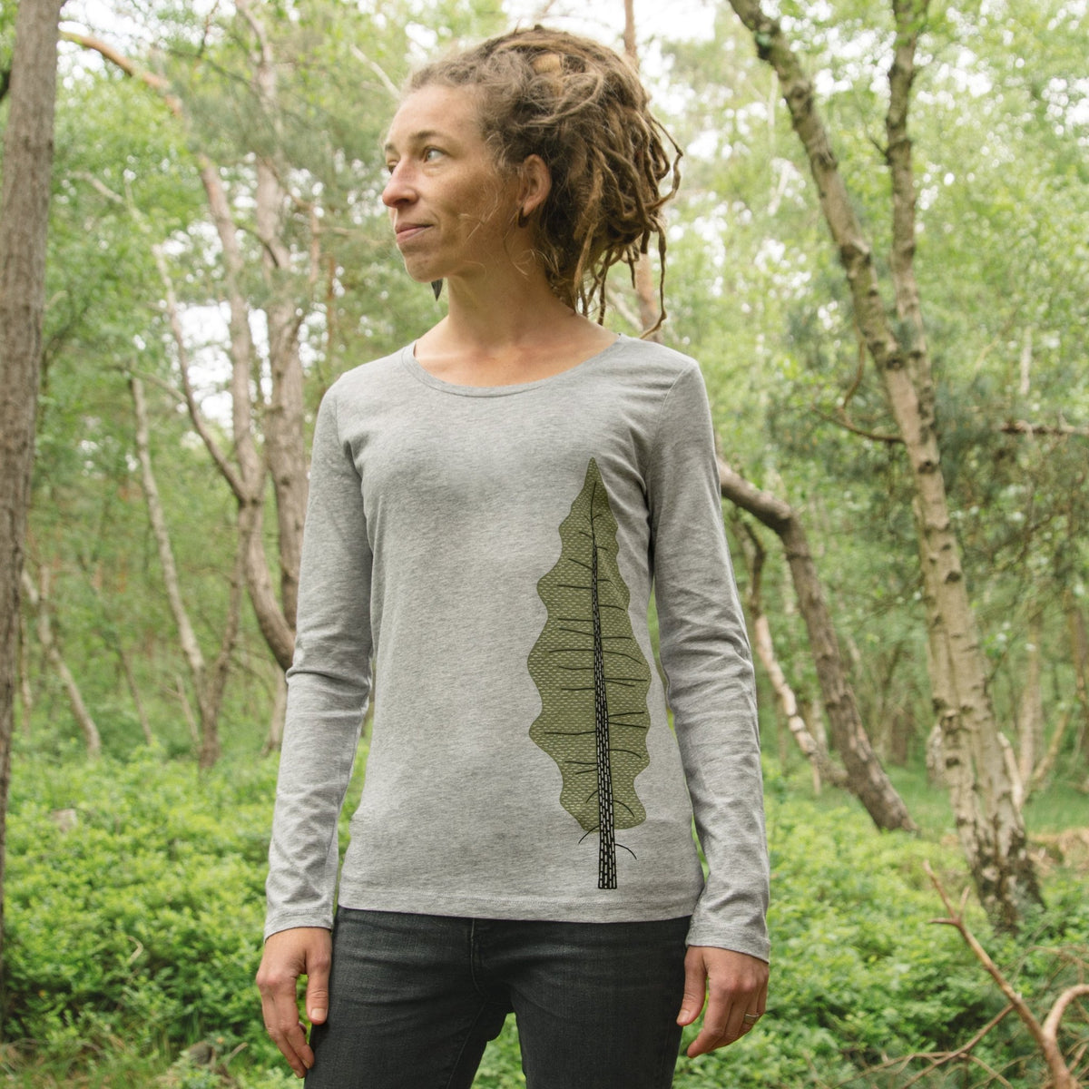 Tanne Langarmshirt in heather grey M-XL
