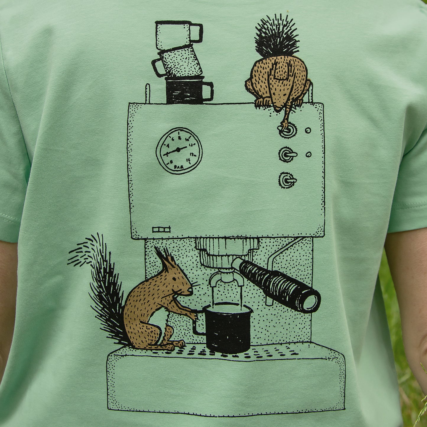 Kaffee-Hörnchen T-Shirt in misty jade XS-XXL