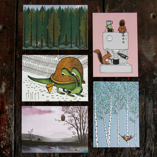 5 Postkarten mit Illustrationen aus dem hohen Norden / Set B