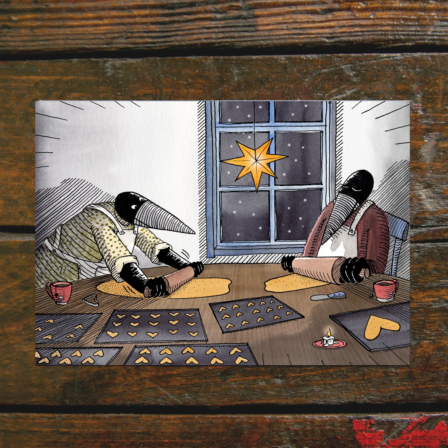 4 Weihnachtspostkarten mit Stig und Beata