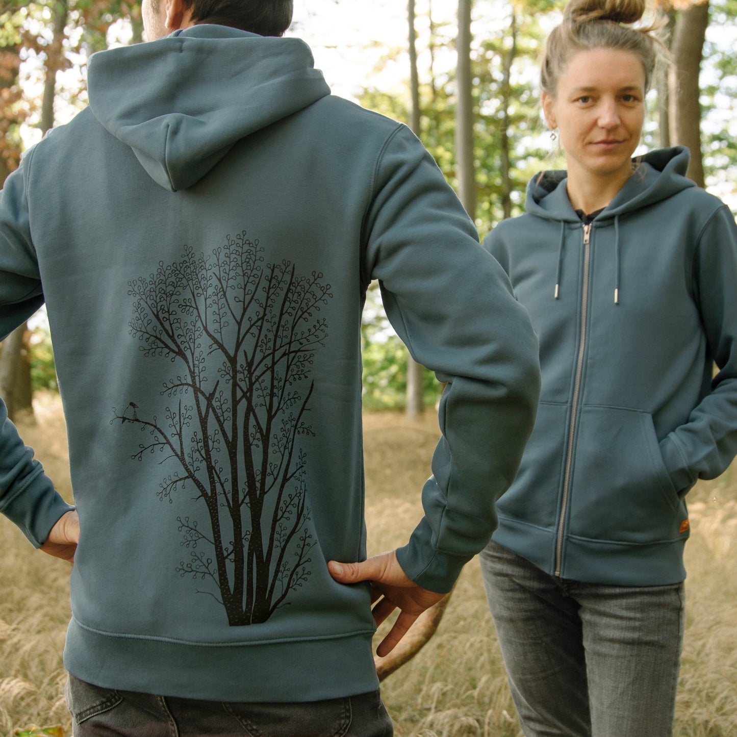 Zipper Hoodie Unisex in Stargazer mit großem Baum-Motiv